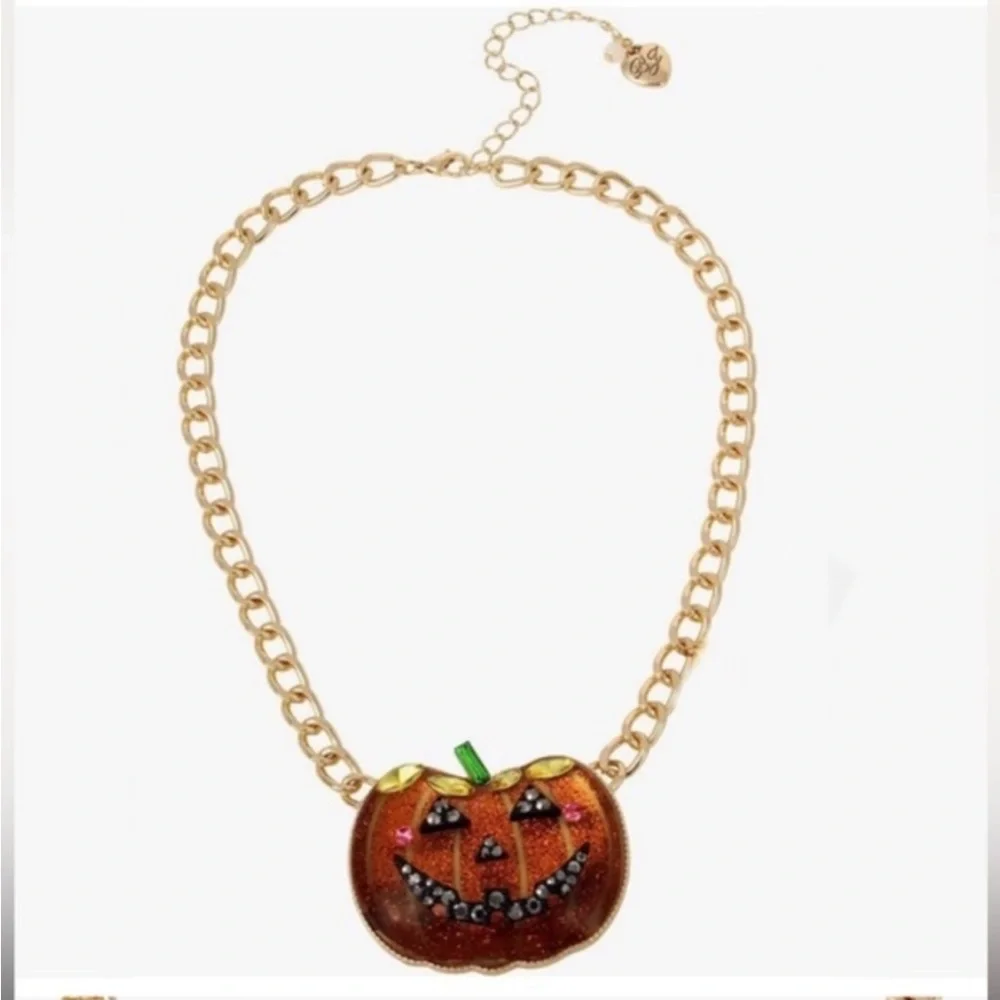 NWT Betsey Johnson Pumpkin statement necklace Halloween fun Cute - Picture 3 of 8
